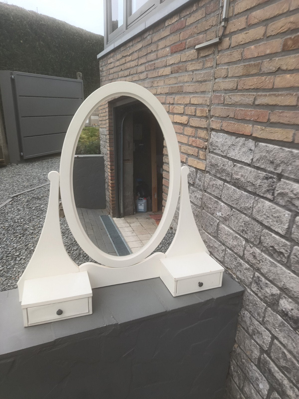 Prachtig houten spiegel meubel en 2 schuifjes, Antiek en Kunst, Ophalen