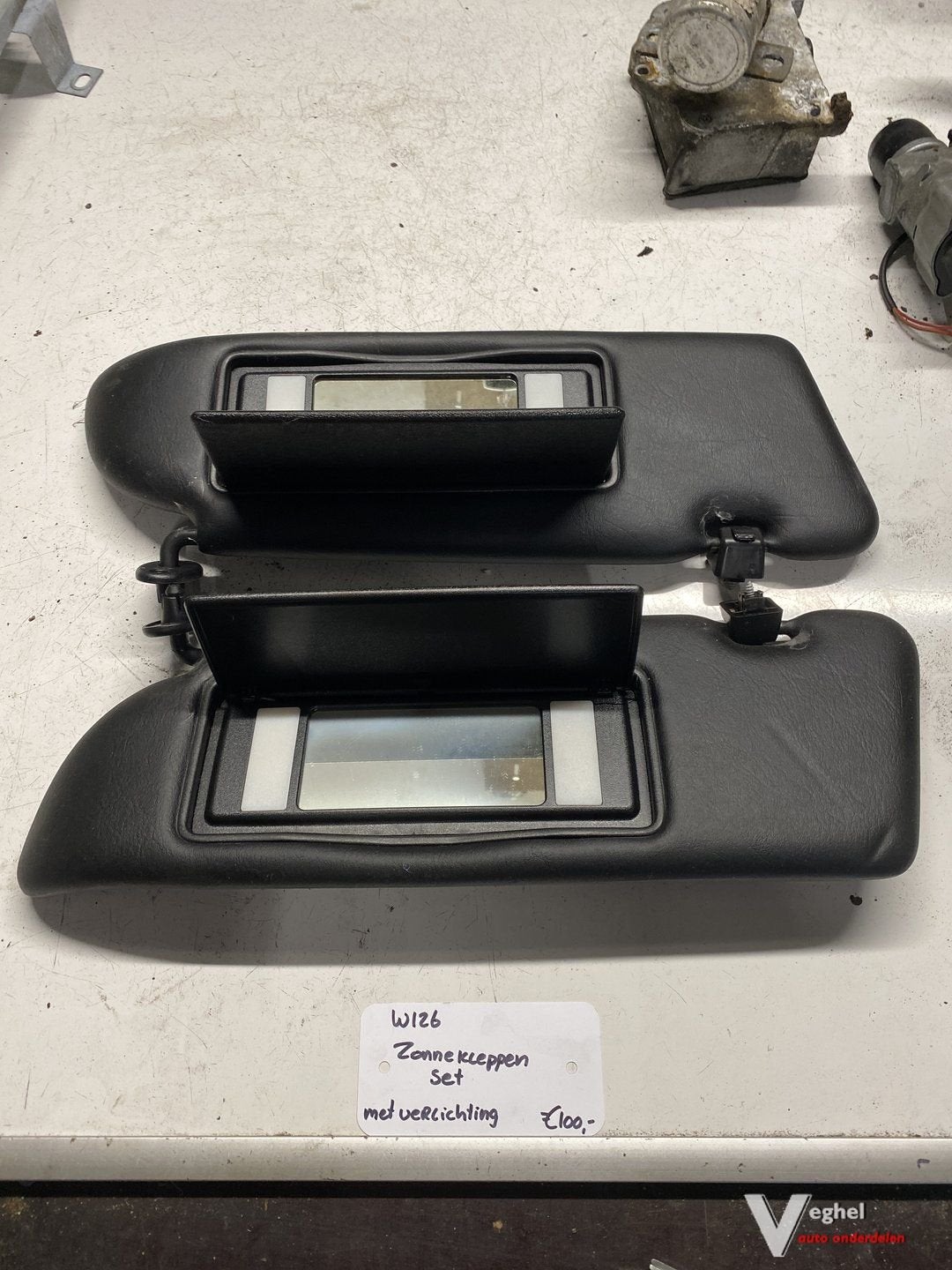 Mercedes W126 zonnekleppen set zwart met verlichting, -, Utilisé, -, -