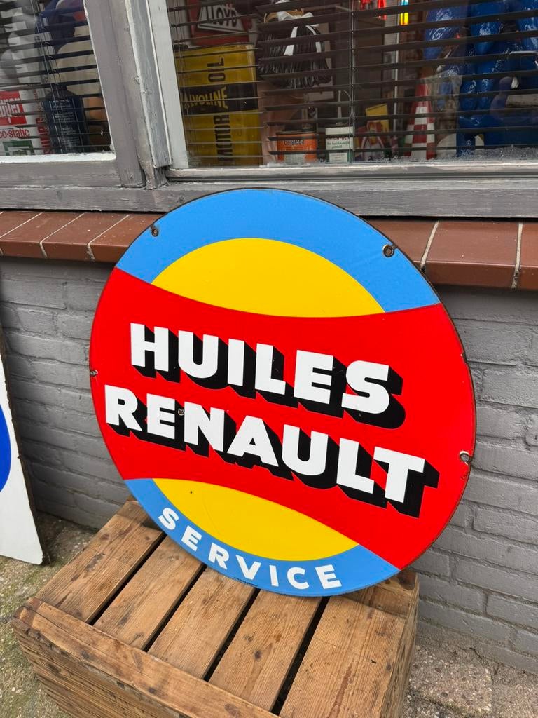 Panneau d'affichage émaillé Huiles Renault Service, Collections, Marques & Objets publicitaires, Enlèvement, Utilisé, Panneau publicitaire
