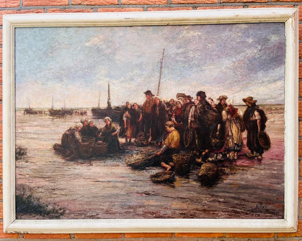Schilderij  van Alfons Rubbens - De Visvangst, Antiek en Kunst, Kunst | Schilderijen | Klassiek, Ophalen