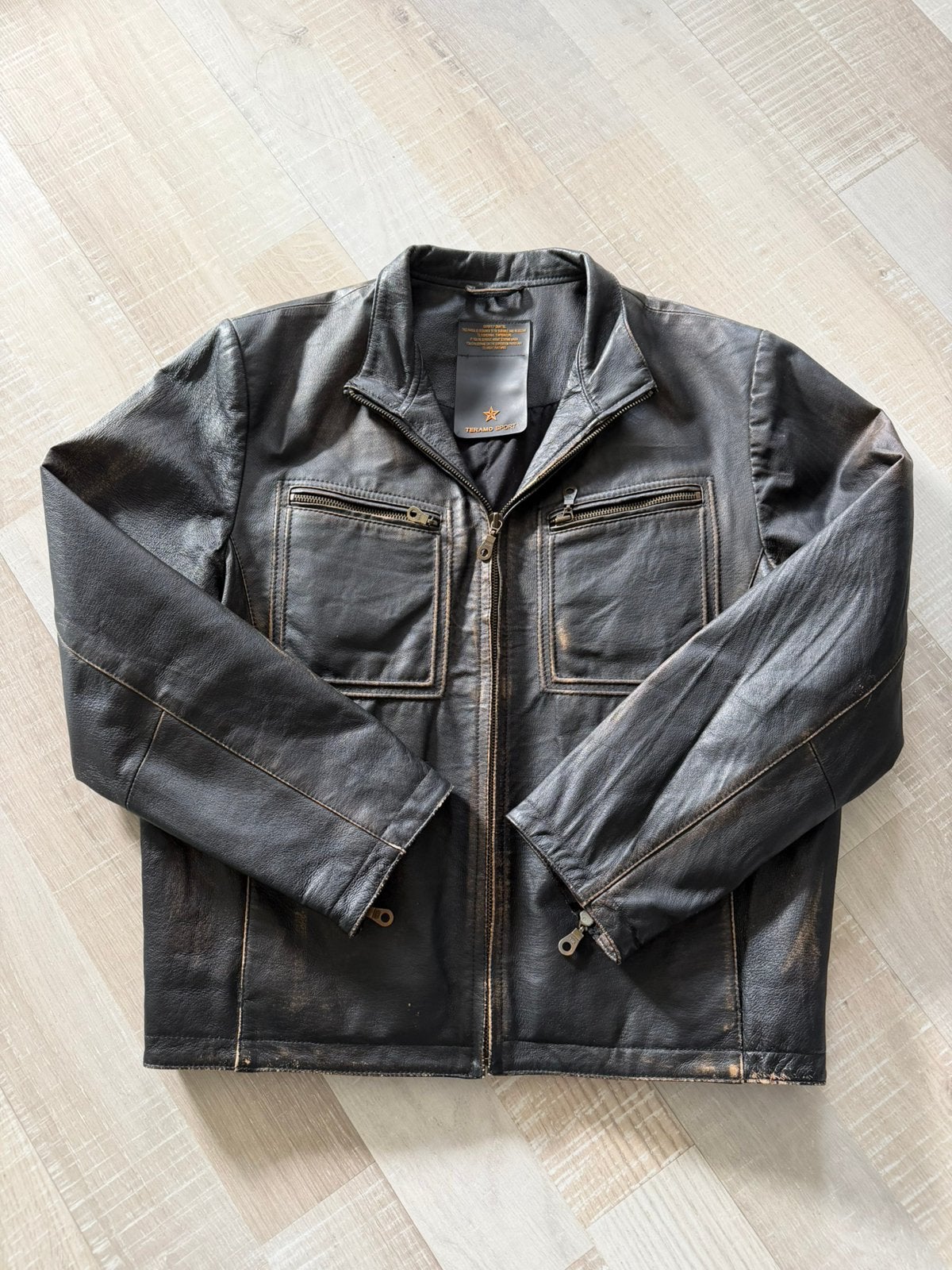 Veste Teramo Sport 100% Cuir Véritable Vintage Distressed, Enlèvement, Seconde main, Hommes, Manteau | cuir