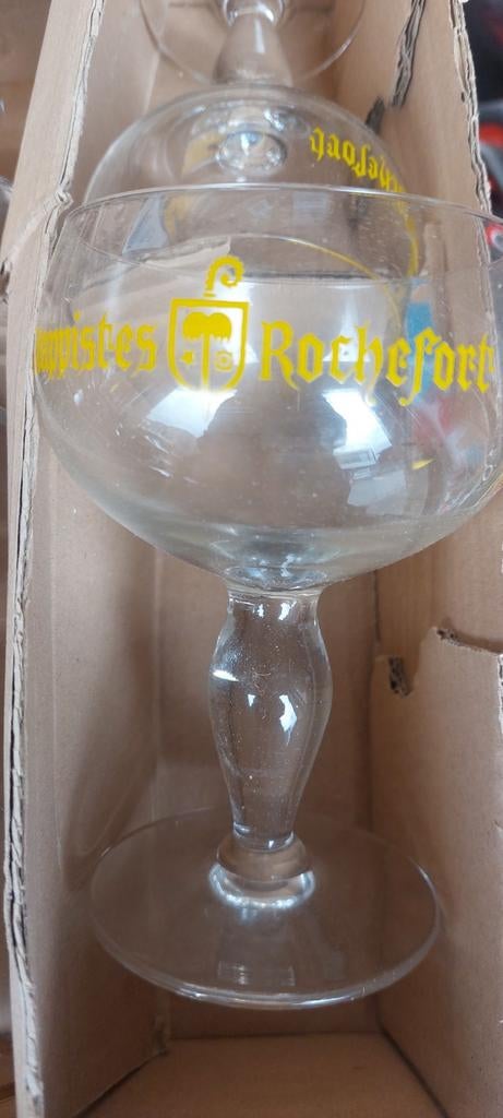 3 Rochefort Trappistenglazen met geel opschrift, Ophalen of Verzenden