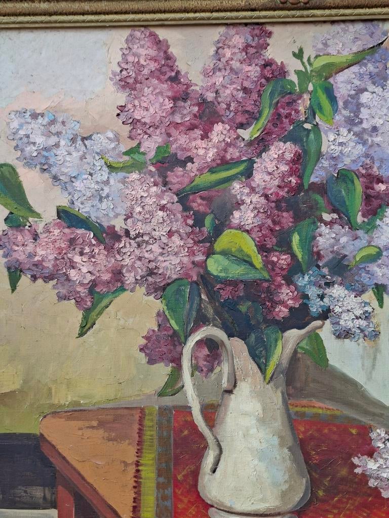 Toile signée bouquet de lilas, Antiquités & Art, Enlèvement