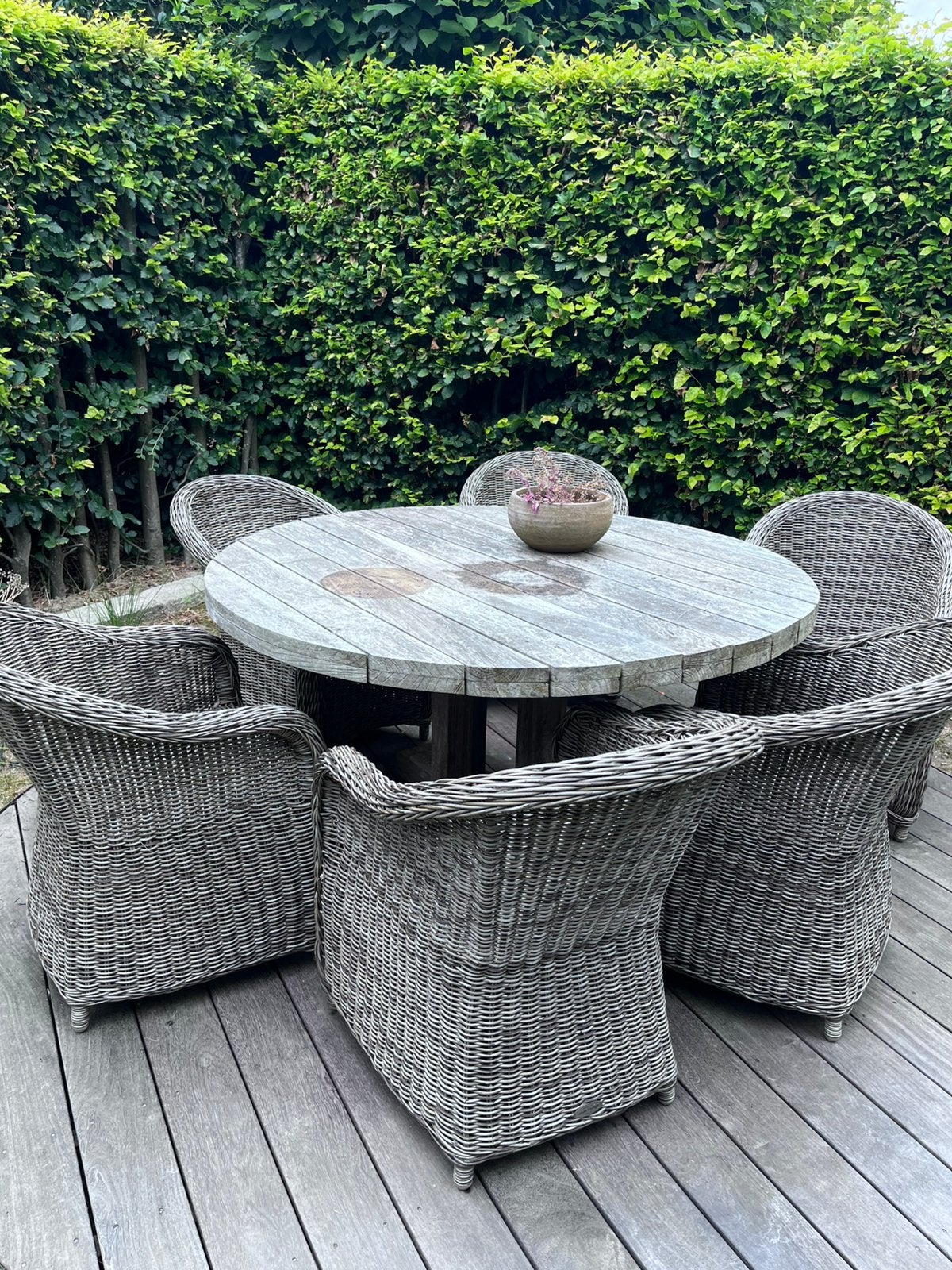 Luxe tuinset met massieve Teak tafel en wickert tuinstoelen, Jardin & Terrasse, Ensembles de jardin, Utilisé, Salons de jardin