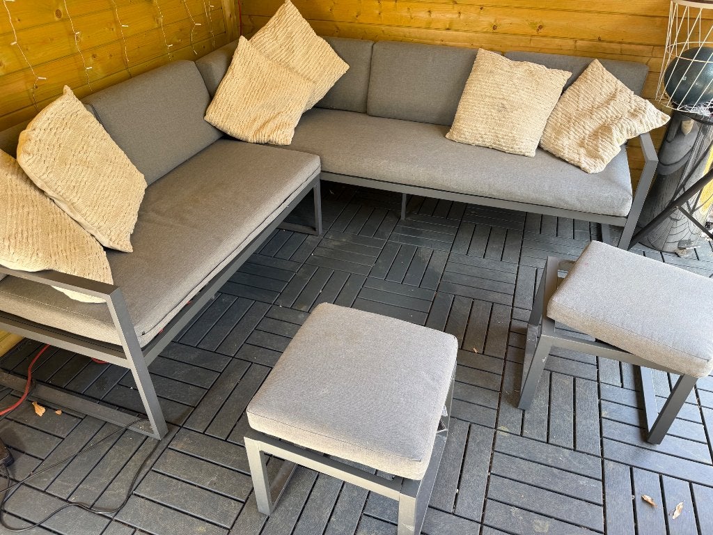 Loungeset met loungekrukken, Ophalen, 6 zitplaatsen, Aluminium, Zo goed als nieuw
