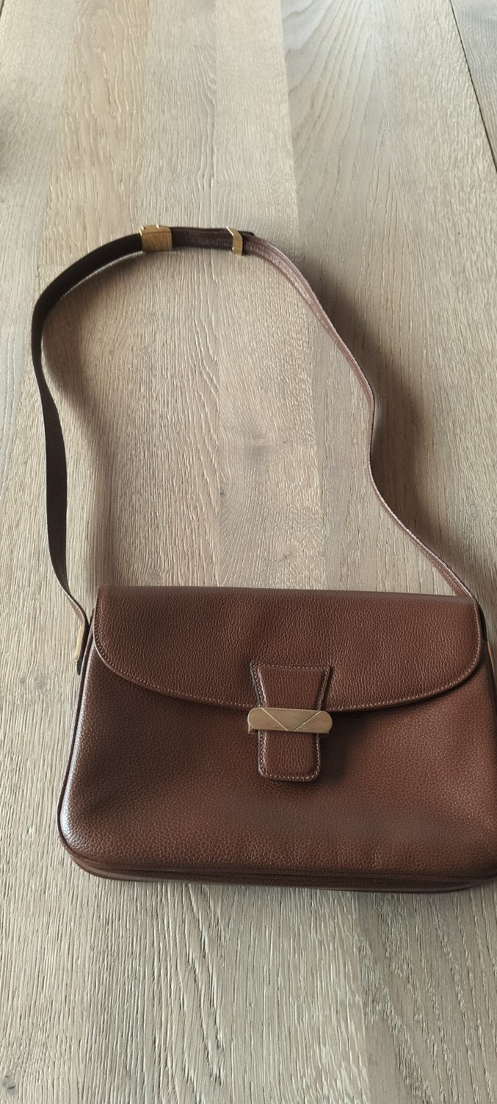 Vintage bruine lederen handtas, Ophalen of Verzenden