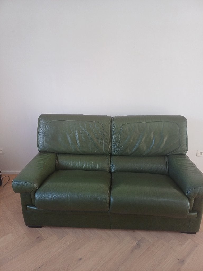Lederen groene zetel, Maison & Meubles, Enlèvement, Utilisé, 150 à 200 cm, Banc droit