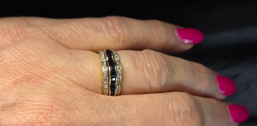 Gouden Vintage ring met edelstenen en diamant. 2026/153., Bijoux, Sacs & Beauté, Bagues, Enlèvement ou Envoi, Autres couleurs