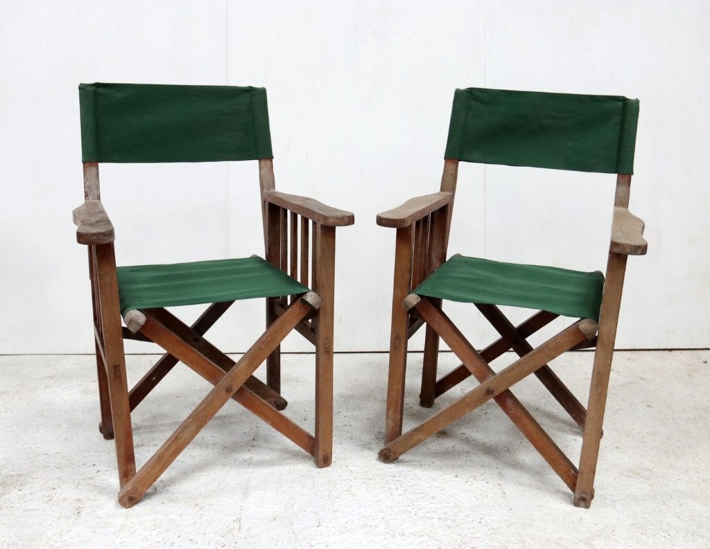 2 houten regisseursstoelen, groen canvas, klapbaar, vintage, Autres couleurs, Deux, Enlèvement, Utilisé
