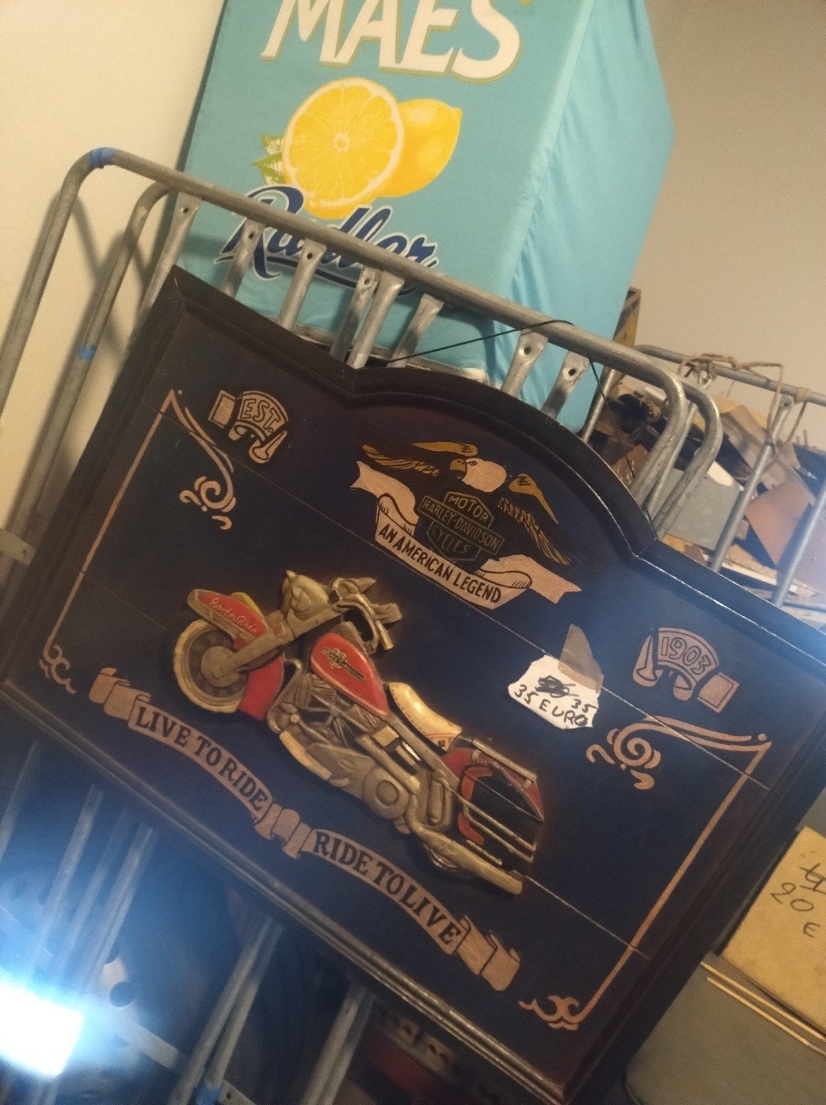 Harley Davidson Kader Hout Snijwerk 60 Jaar Oud., Ophalen, Art deco, Handgemaakt, Wanddecoratie