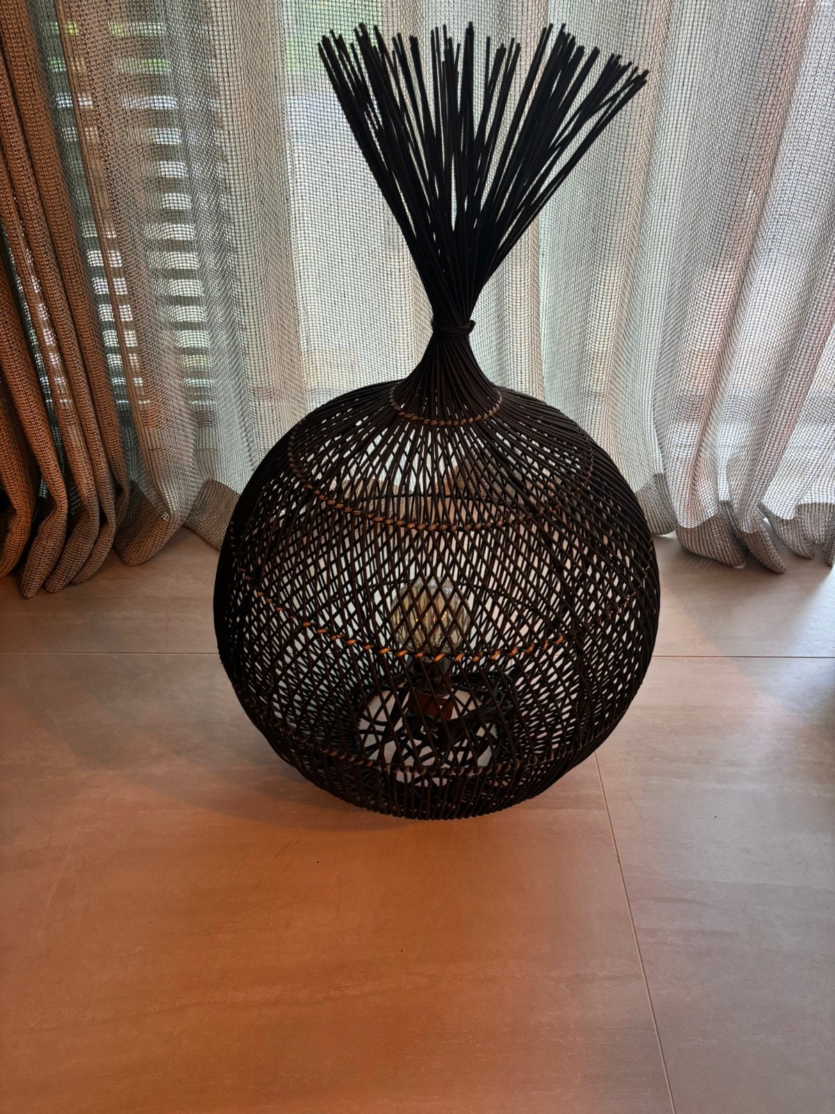 Rattan Vloerlamp zwart, Ophalen, Zo goed als nieuw, Minder dan 100 cm