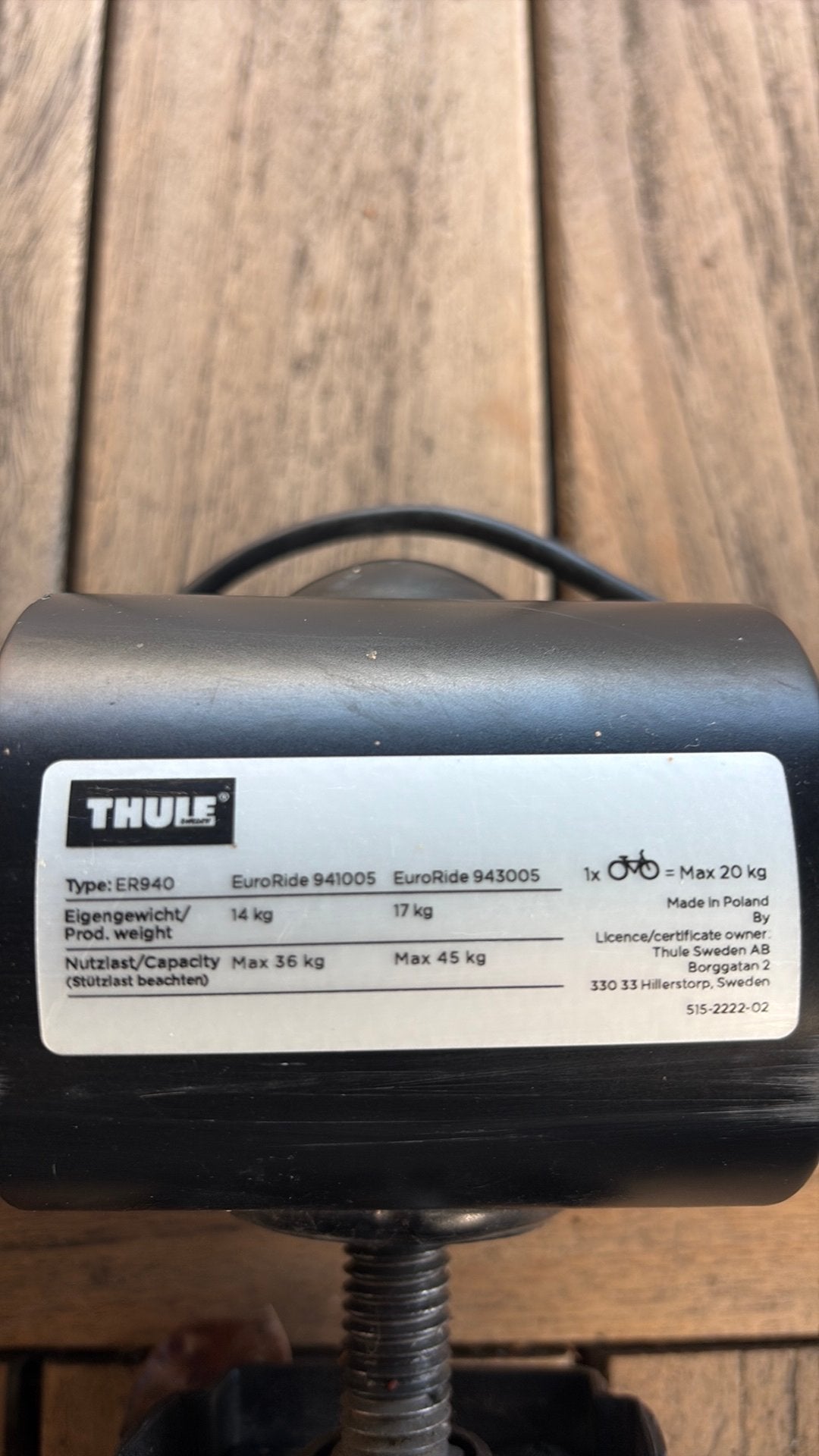Thule fietsendrager, Gebruikt