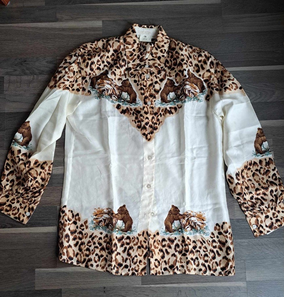 Escada vintage blouse luipaard in 100% zijde, 38/40, Escada, Enlèvement ou Envoi, Comme neuf, Taille 38/40 (M)
