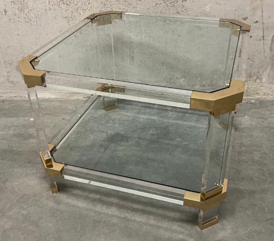 Design chrome bijzettafel jaren 70/80, Moins de 55 cm, Verre, Enlèvement, Utilisé