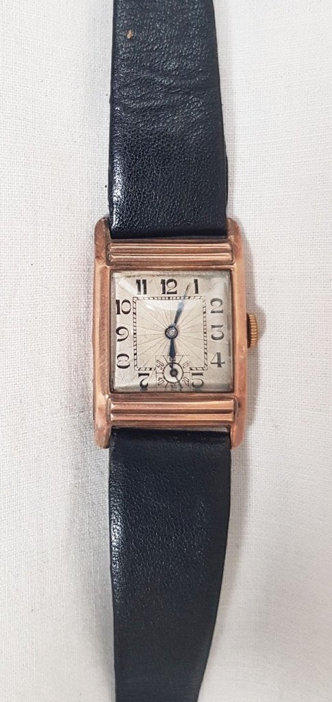 Poignet pour homme 14 kt Art Deco, Montre-bracelet, Autres marques, Enlèvement ou Envoi, Cuir