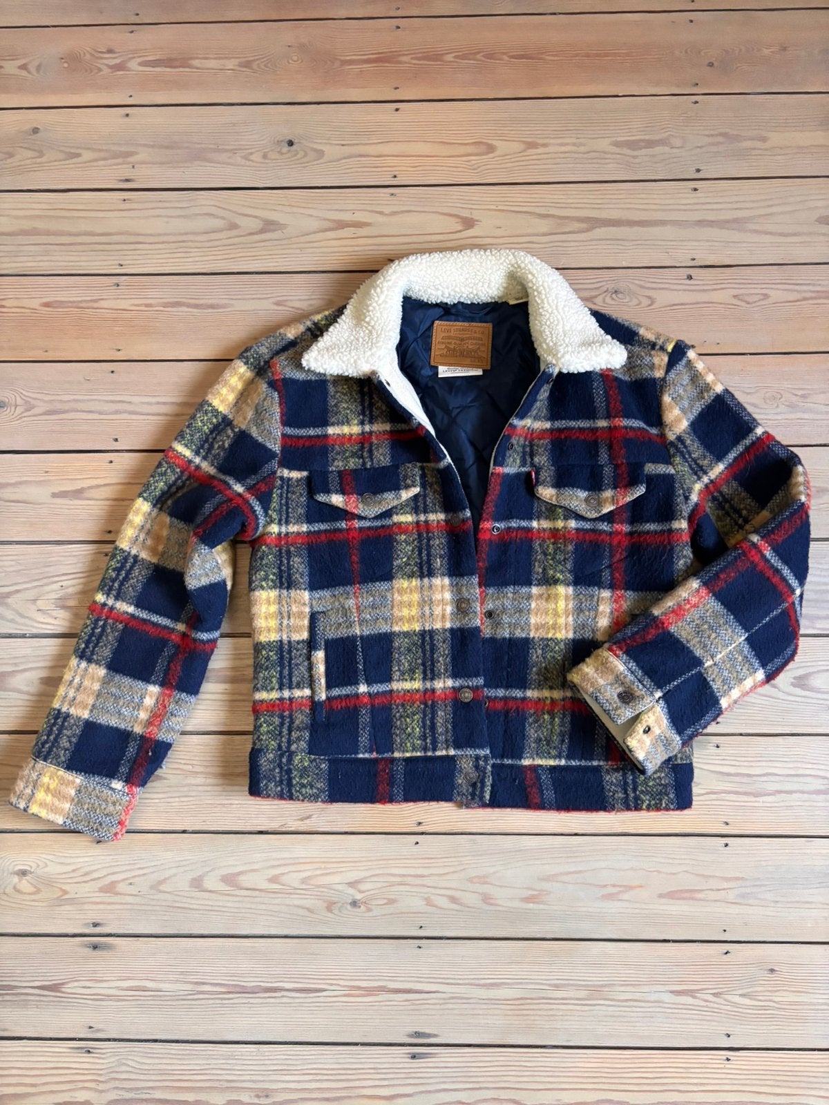 Levi’s jas , wol , geruit ( blauw-rood-wit-oker )maat S, Kleding | Dames, Jassen | Winter, Ophalen, Blauw, Zo goed als nieuw, Maat 36 (S)