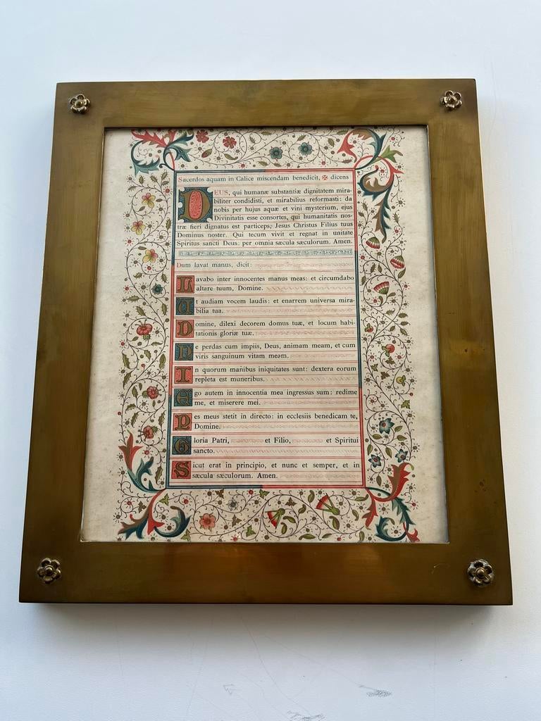 Antiek religieuze prent met liturgische teksten., Ophalen of Verzenden