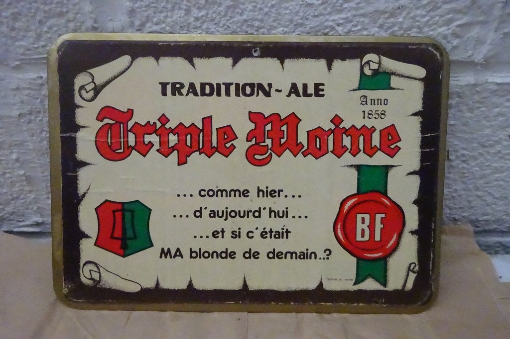 Triple Moine tradition-ale glaçoïde dos carton avec timbre, Collections, Enlèvement, Utilisé, Panneau publicitaire