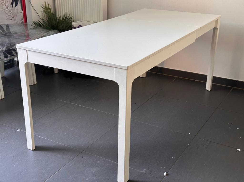 Table à manger blanche extensible (120 à 180 cm), Huis en Inrichting, Tafels | Eettafels, Gebruikt, 50 tot 100 cm, 150 tot 200 cm