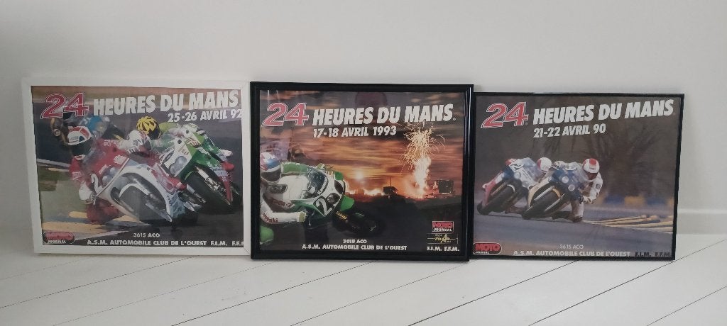 mancave decoratie motoren 3 fotolijsten 25€ prijs per stuk, Ophalen, Zo goed als nieuw, Motoren