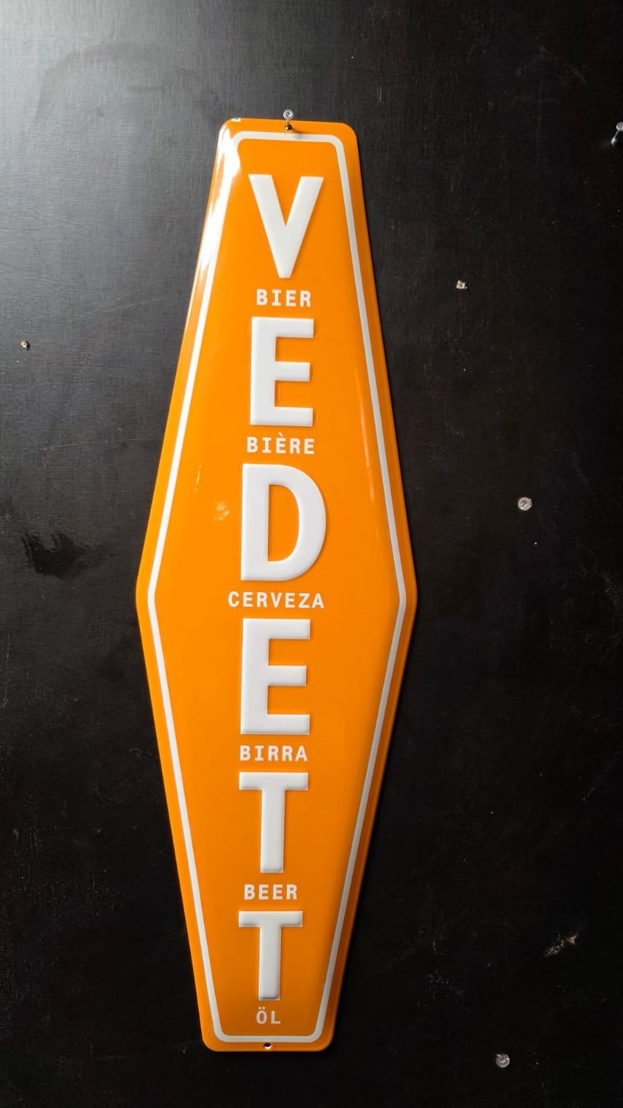 “Vedett metalen reclamebord oranje, Verzamelen, Ophalen, Reclamebord