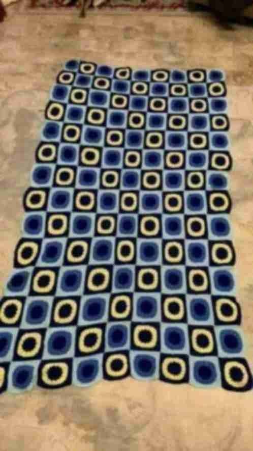 Tapis de mamie rétro vintage dans les tons de bleu 224/130, Enlèvement ou Envoi, Utilisé