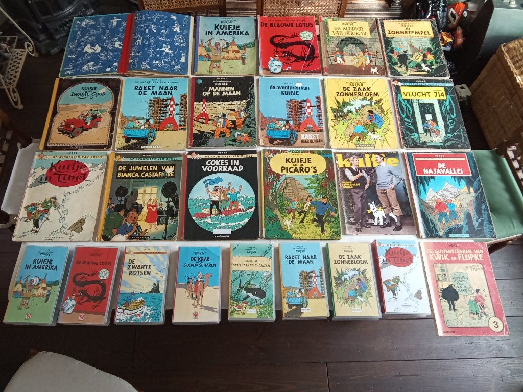 Kuifje strips van de oudere jaren. Plus video banden Kuifje., Meerdere stripboeken, Ophalen of Verzenden, Gelezen, Hergé