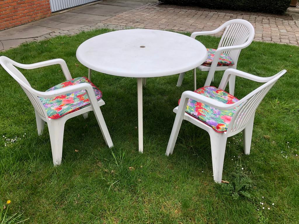 Tuintafel met 3 tuinstoelen, Chaise, 3 places, Salons de jardin, Comme neuf