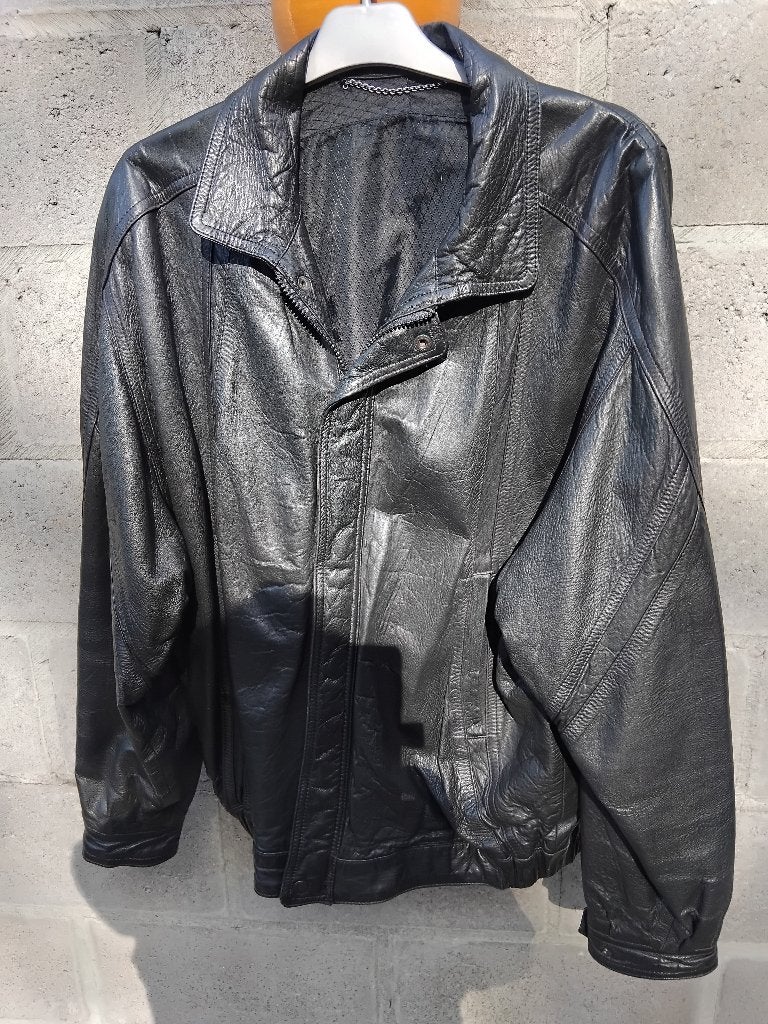 Veste véritable cuir taille L, Enlèvement, Porté, Taille 52/54 (L), Noir
