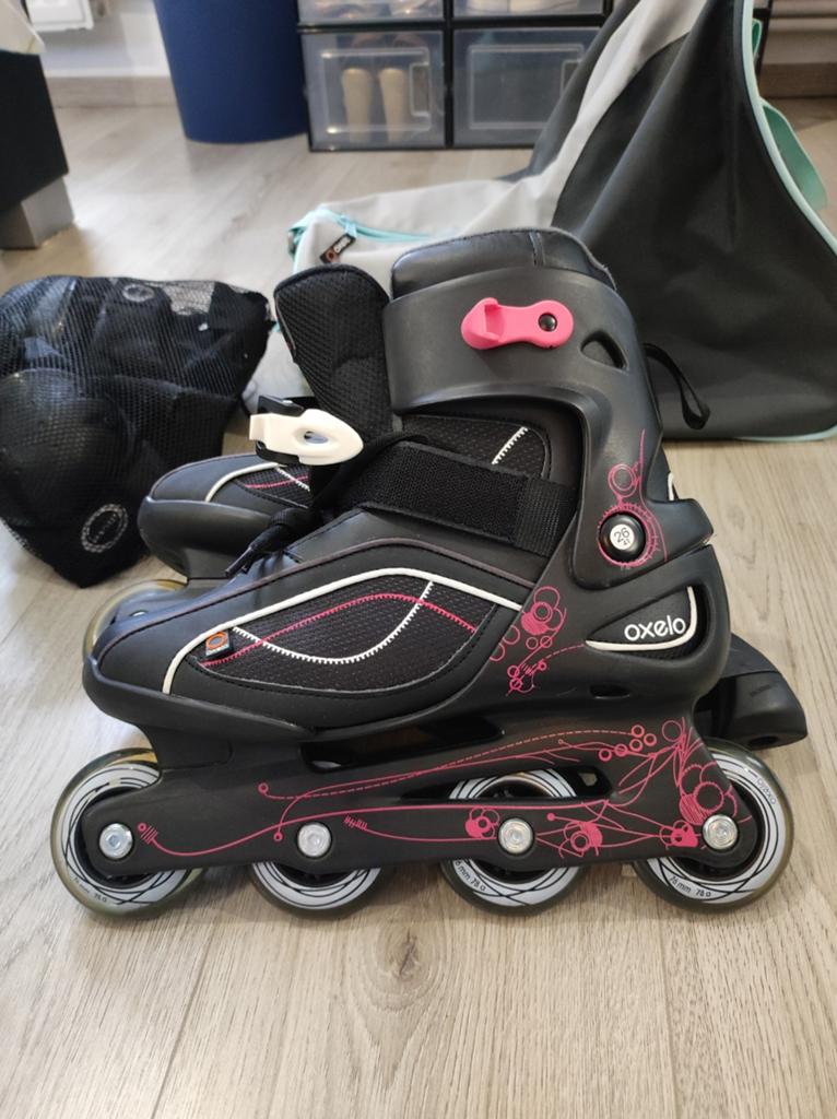 Oxelo 41 skates met tas en beschermers, Gebruikt, Inline skates 4 wielen, Dames, Ophalen
