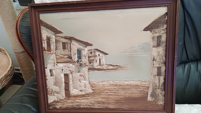Peinture de salon Mid-Century, Œuvre originale, Paysage, Enlèvement, Toile