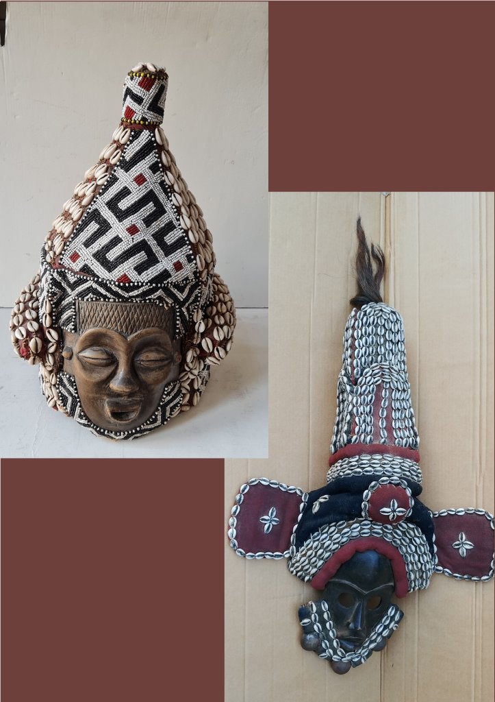 2 masques en forme de cauri - Congo - Côte d'Ivoire, Antiquités & Art, Art | Art non-occidental, Enlèvement ou Envoi