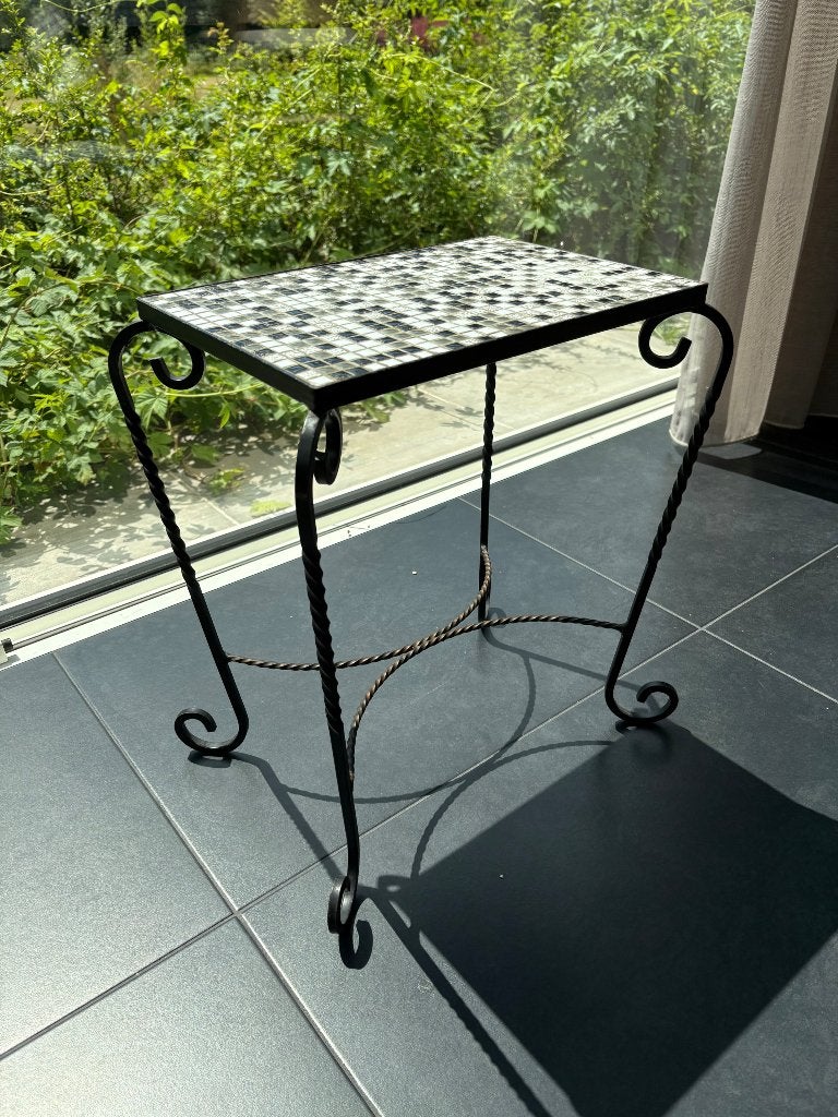 Bijzet tafeltje mozaïek zwart wit grijs goud gekruld, Enlèvement, Comme neuf, Rectangulaire, Moins de 45 cm