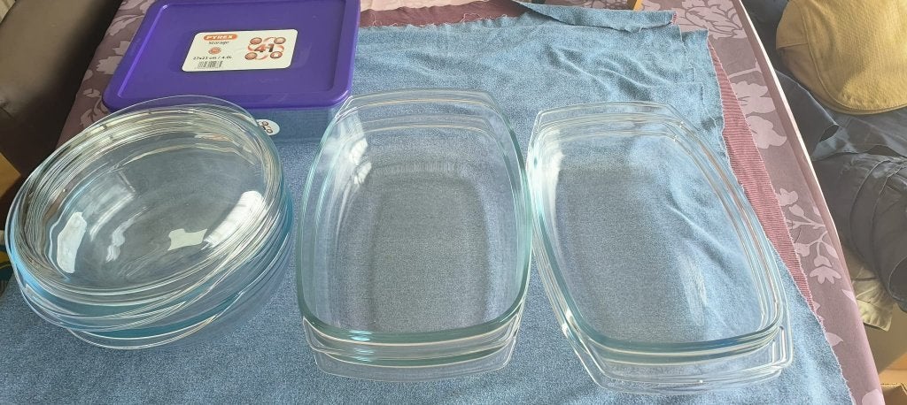 Een set van 7 glazen overschotels, Ophalen, Zo goed als nieuw, Glas, Schaal of Schalen