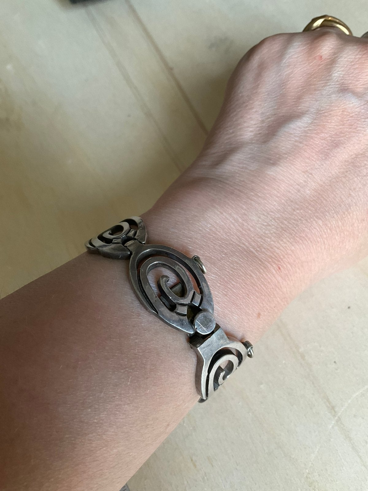 Vintage handgemaakte Mexicaanse zilveren armband, Ophalen of Verzenden, Gebruikt, Zilver, Zilver
