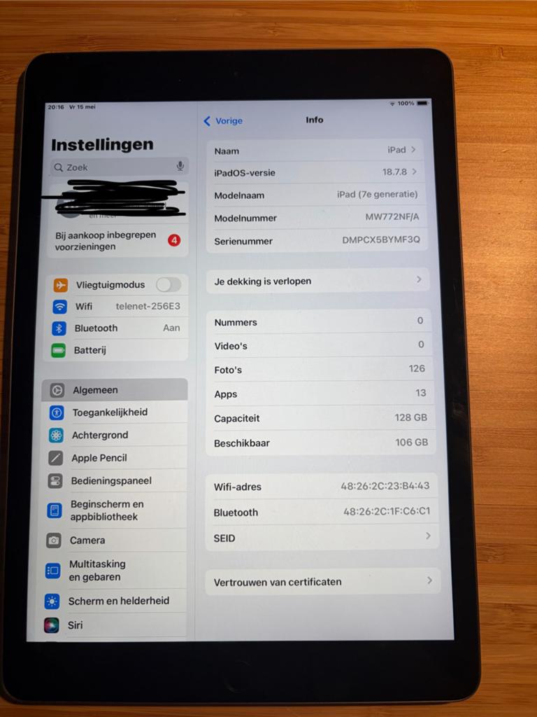 apple ipad 7e generatie 128 GB, Informatique & Logiciels, Apple iPad Tablettes, Apple iPad, 10 pouces, Enlèvement, Utilisé