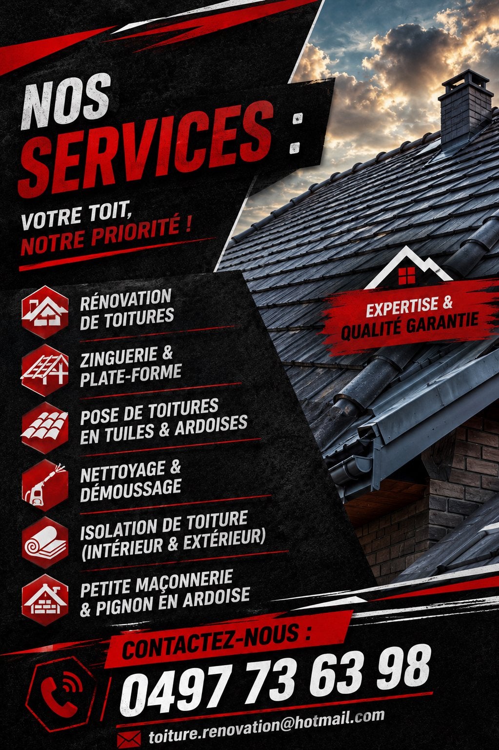 Renovation courverture, Enlèvement ou Envoi