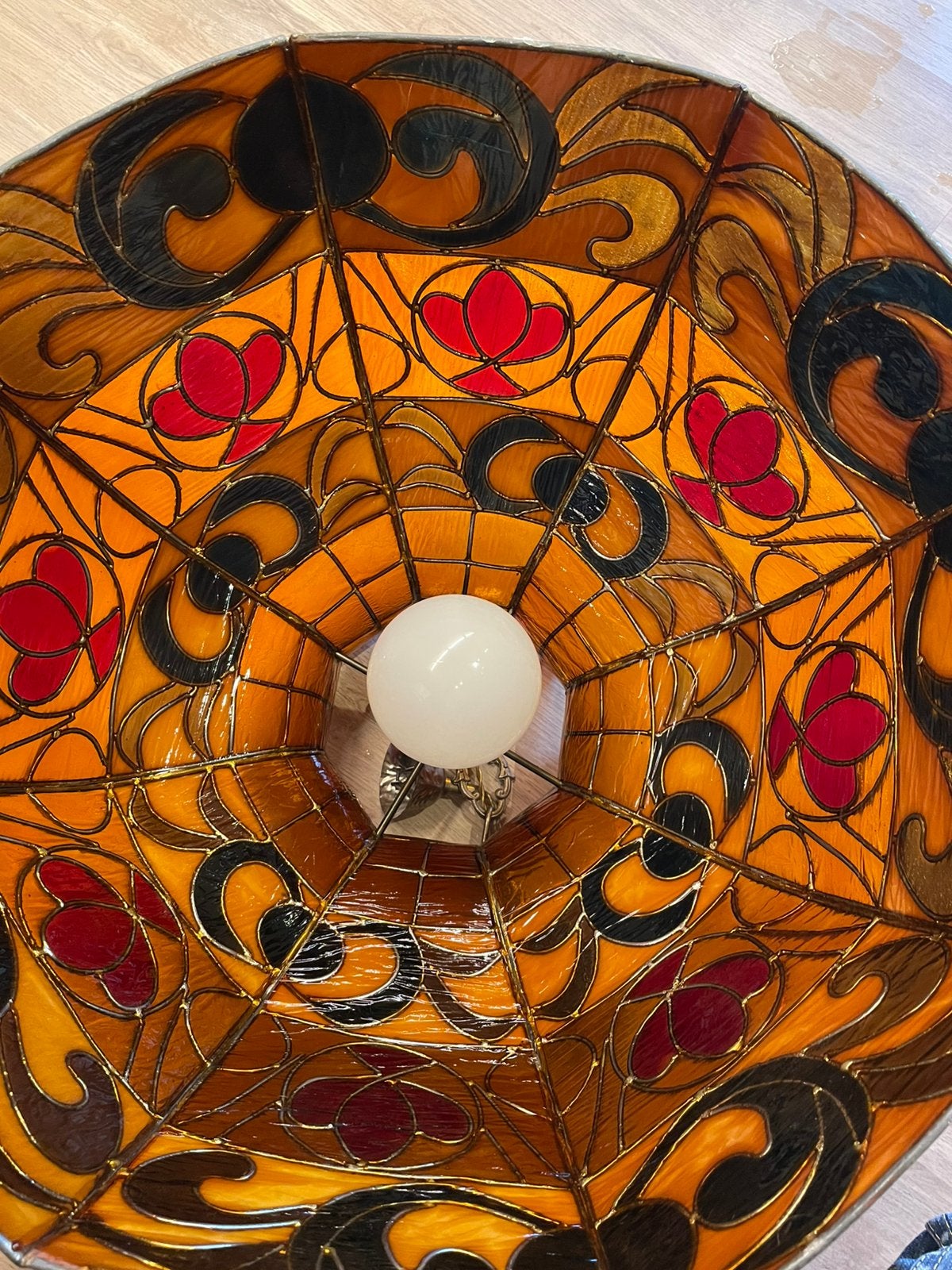 Unieke glas in lood luchter - handgemaakt, Antiek en Kunst, Meerkleurig, Handgemaakt, 38 cm, Lamp