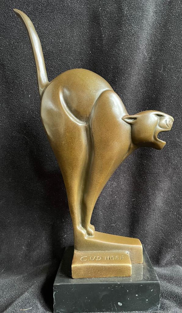 Bronzen art deco poes. gesigneerd/stempel 26 cm zuiver brons, Ophalen of Verzenden, Art deco, Brons, Beeld