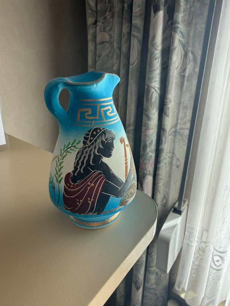 Handgemaakte Griekse kruik, Huis en Inrichting, Ophalen, Zo goed als nieuw, Blauw