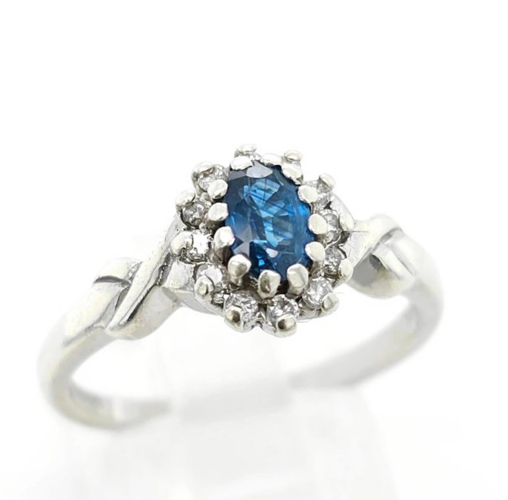 Bague - Argent - Sapphire - diamants, Enlèvement ou Envoi, Comme neuf, Argent, Argent