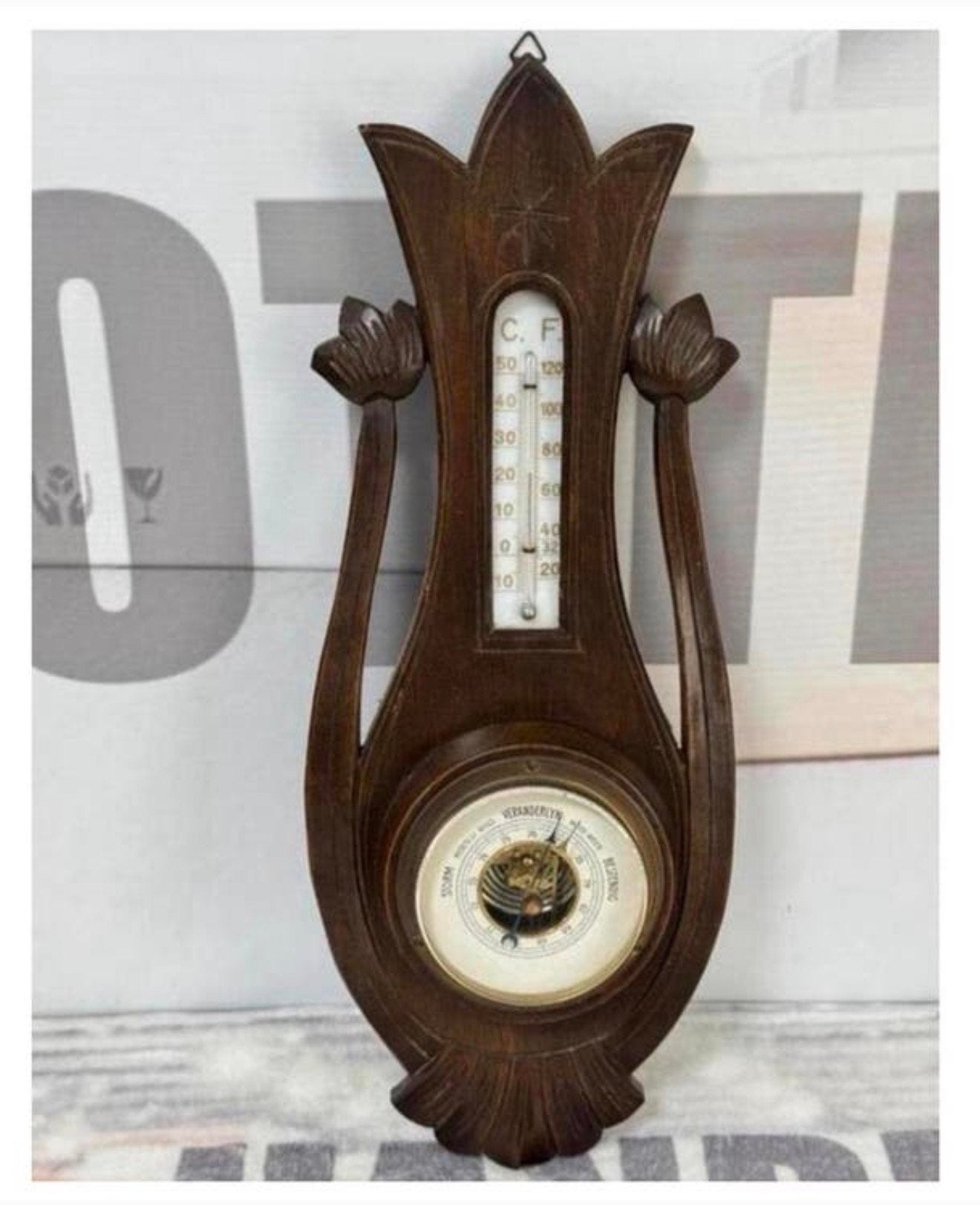 Antiek 1900-10 Veranderlyk Barometer Weerstation donkerhout, Audio, Tv en Foto, Weerstations en Barometers, Zo goed als nieuw