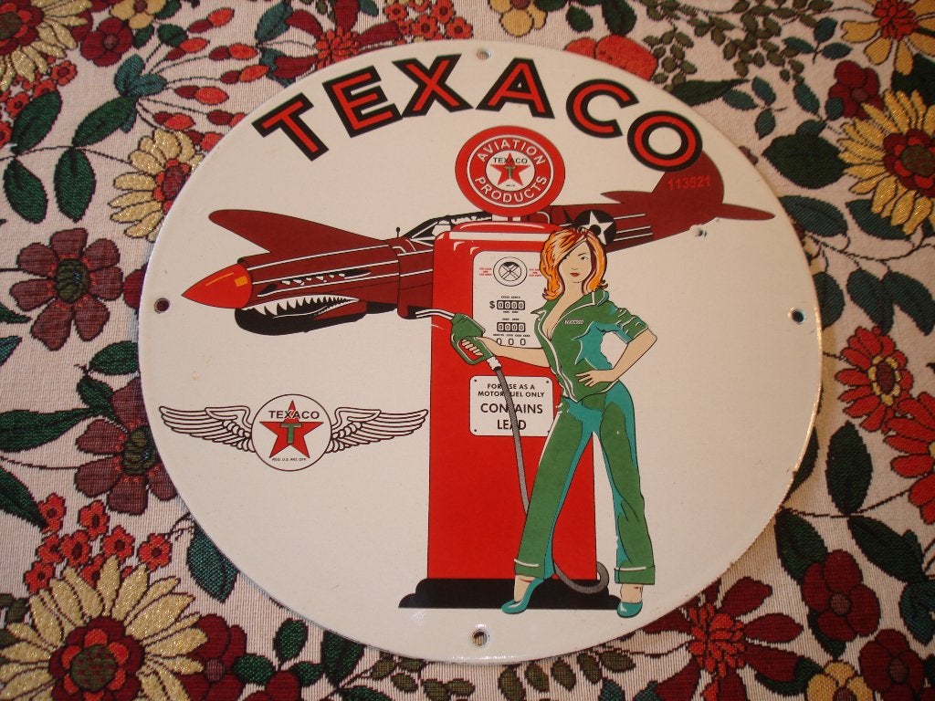 Panneau d'affichage en émail --- TEXACO --- pin-up ---, Collections, Enlèvement ou Envoi, Comme neuf, Panneau publicitaire