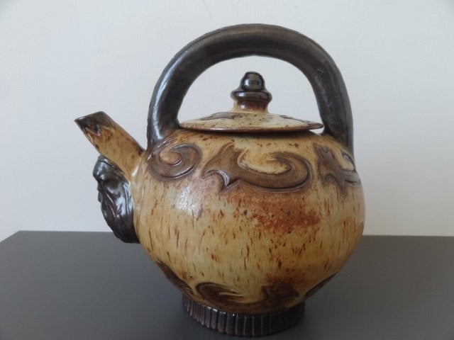 Theepot,  Art Nouveau, hoog ca 24 cm, uit  Belgie, Antiek en Kunst, Kunst | Designobjecten, 24 cm, Verzenden, Handgemaakt, Steen/keramiek