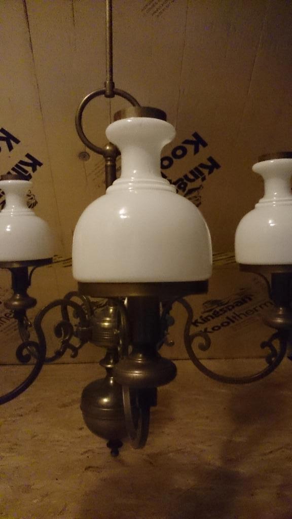 Luster in Messing, Huis en Inrichting, Lampen | Kroonluchters, Ophalen, Gebruikt, Glas