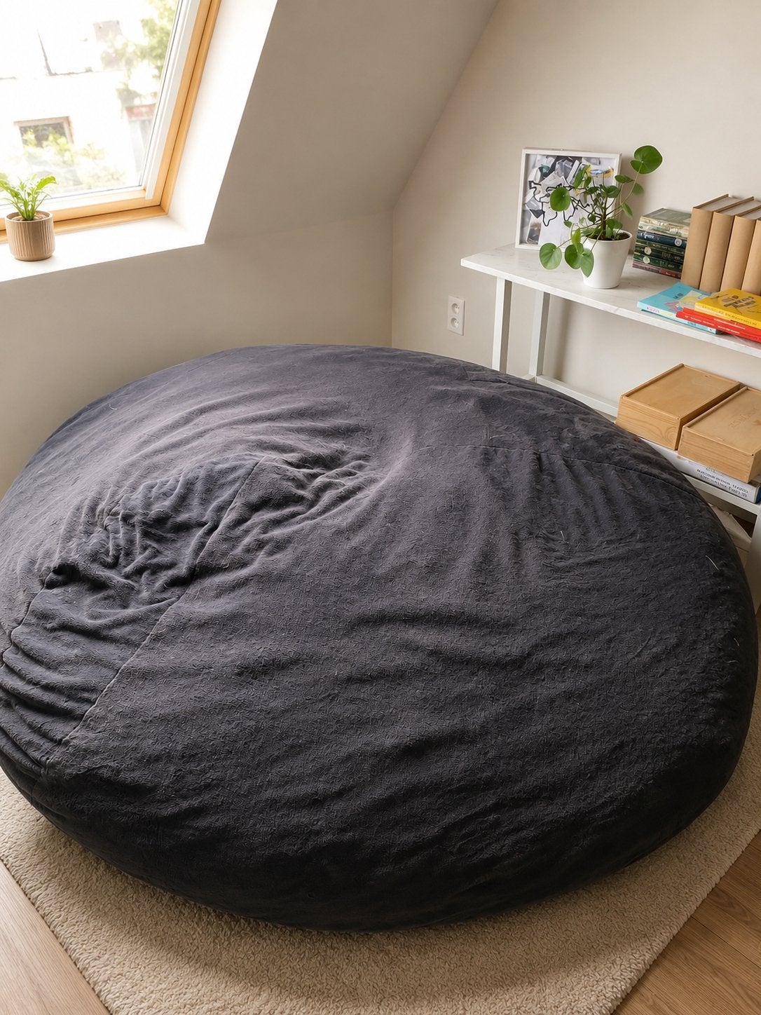 XxL zitzak antraciet grijs -diameter 1,8m, Huis en Inrichting, Zitzakken, Ophalen, Zo goed als nieuw, Grijs, Zitzak