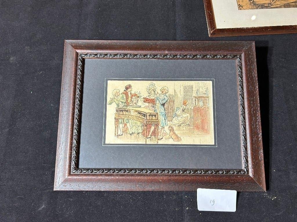 Antieke Handgekleurde Prent Muziekgezelschap, Ophalen, Dagelijks leven, 1800 - 1899, Ingelijst