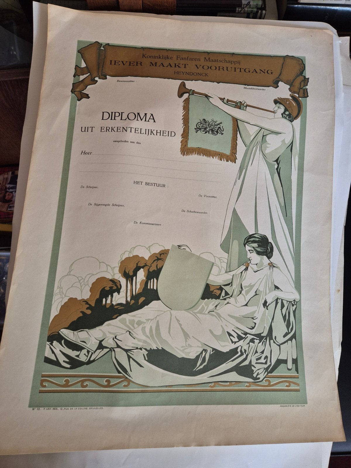 Affiche du diplôme de fanfare A2 de Heindonk Willebroek, Collections, Enlèvement ou Envoi