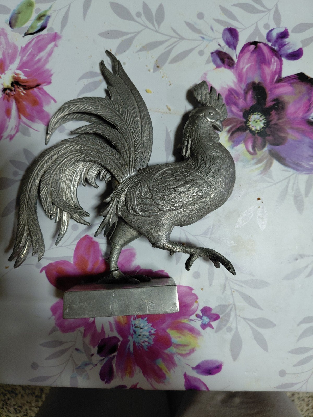 coq etain pur, Autres techniques, Signé, Métal, Animaux