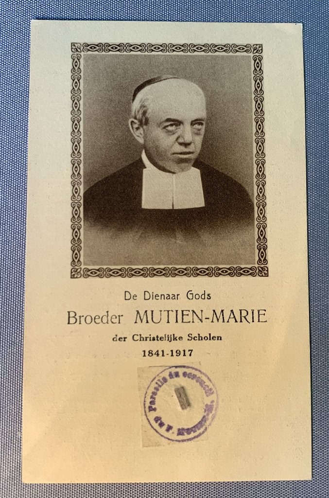 relikwie Relique Frère Mutien Marie stukje doodskist, Verzamelen, Religie, Ophalen of Verzenden, Gebruikt, Overige typen, Christendom | Katholiek